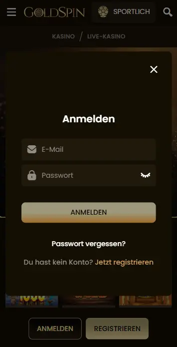 GoldSpin Login über mobile App