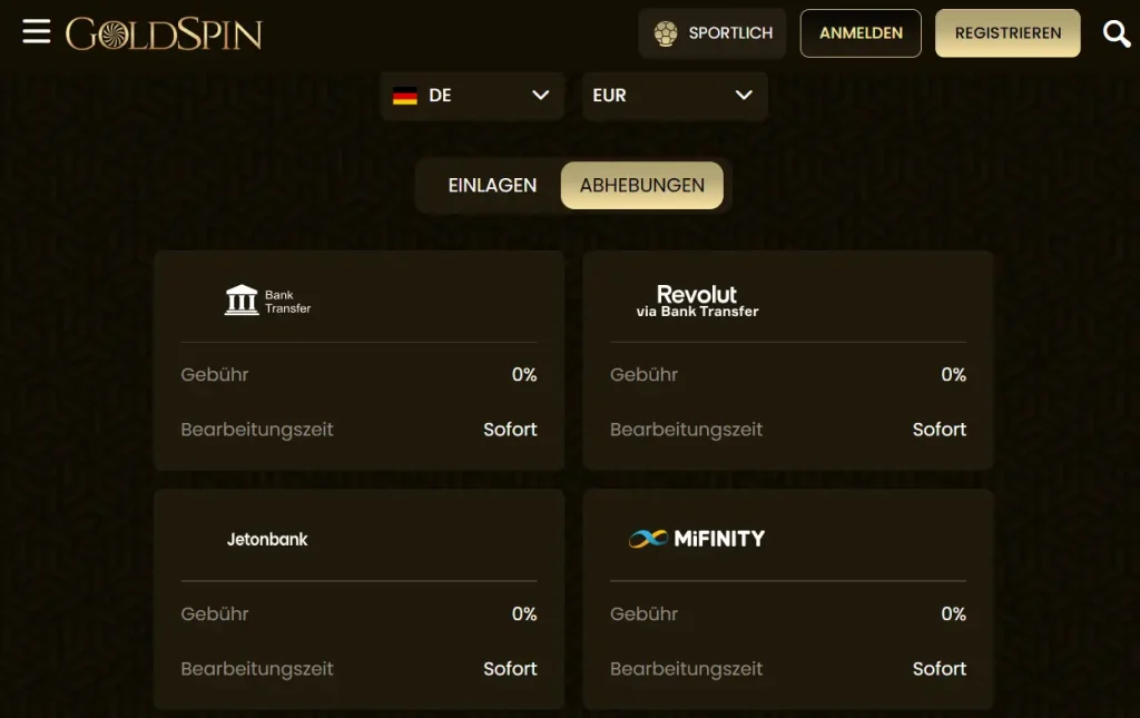 GoldSpin Auszahlung