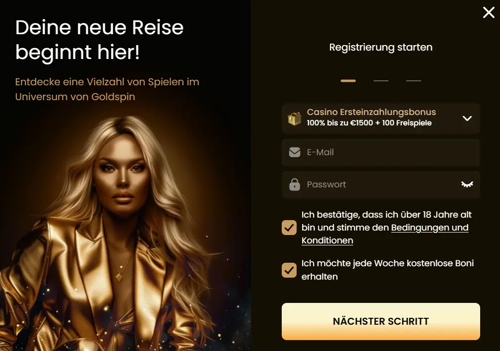 Registrierung für GoldSpin Casino Login
